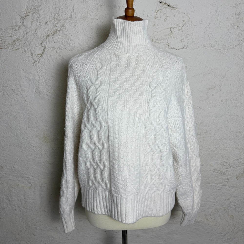 Everlane Womens Chunky Merino Wool Cable Knit Sweater Sz M Funnel Neck Poetcore